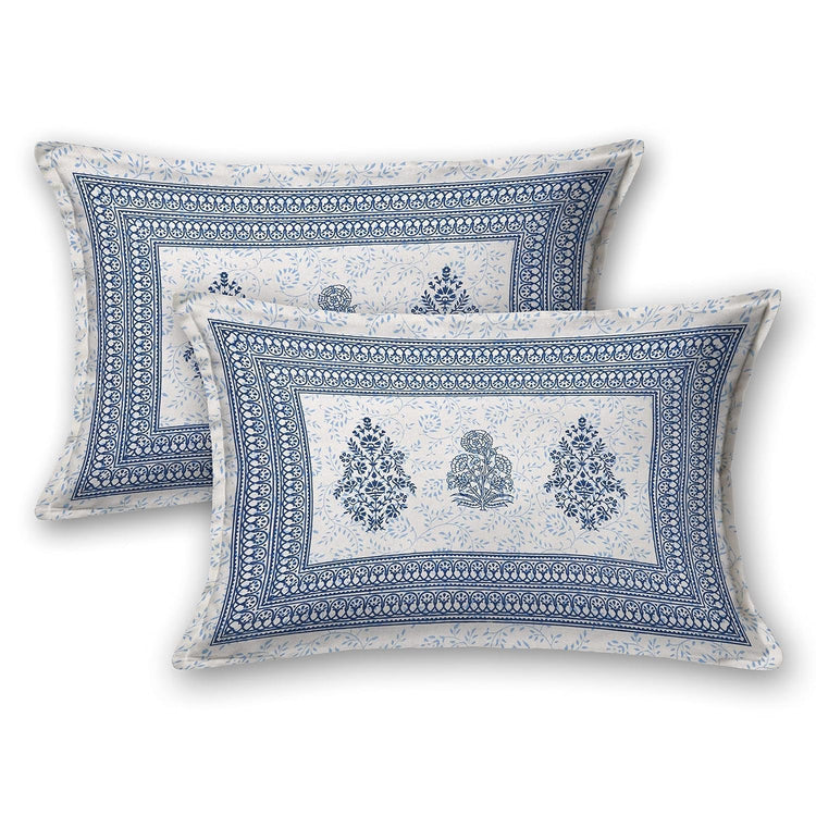 100% Cotton 300 TC King Size Bedsheet Combo Set for Double Bed 90x108 Inches with 4 Pillow Covers 17x27 | Hand Block Printed Bedsheet Combo – Blue/Green | Combo Offer
