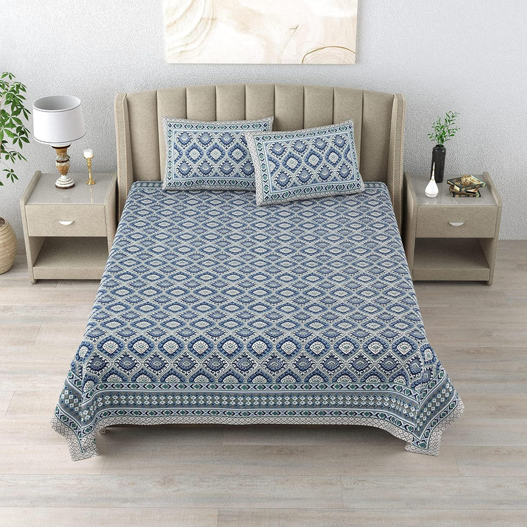 100% Cotton 300 TC King Size Bedsheet Combo Set for Double Bed 90x108 Inches with 4 Pillow Covers 17x27 | Hand Block Printed Bedsheet Combo – Ikat Red/Ikat Blue | Combo Offer