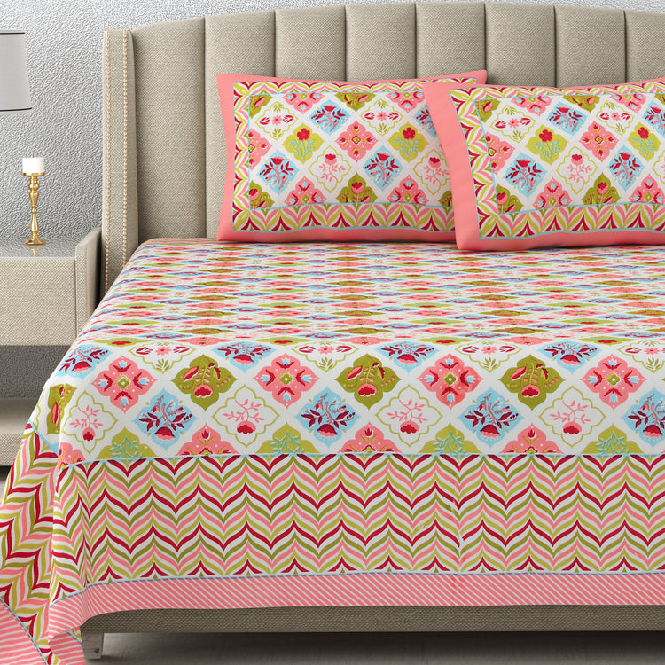 100% Cotton King size Print Bedsheet 90 x 108"- MUGHAL