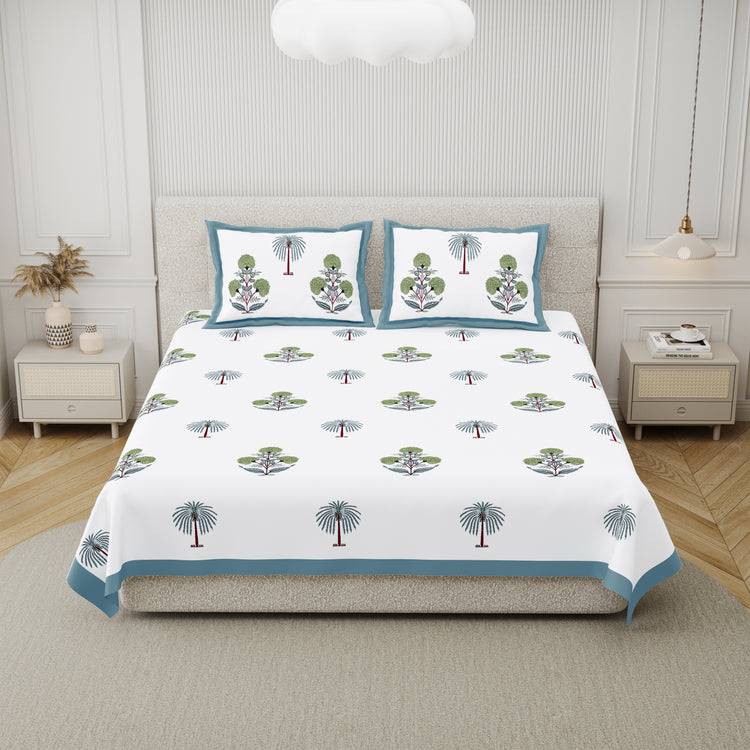 Cotton Hand Block Print Bedsheet Set - Palm Tree