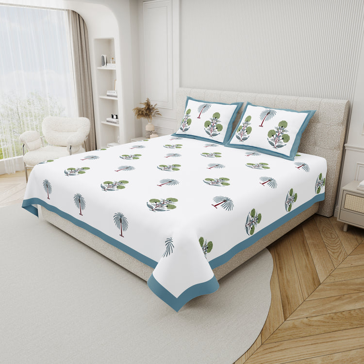 Cotton Hand Block Print Bedsheet Set - Palm Tree
