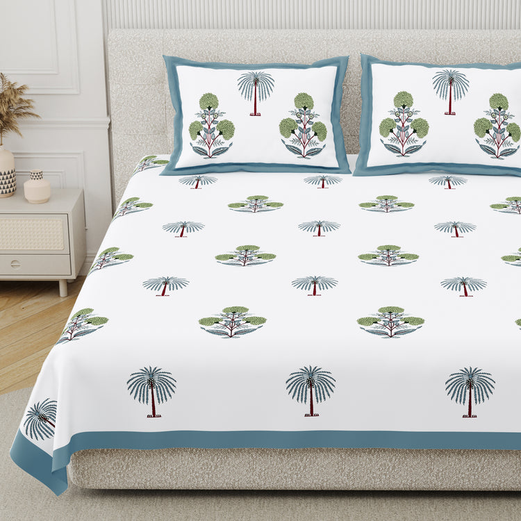 Cotton Hand Block Print Bedsheet Set - Palm Tree