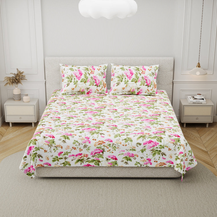 100% Cotton Block Print Bedsheet - Aura of green leaves
