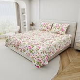 100% Cotton Block Print Bedsheet - Aura of green leaves