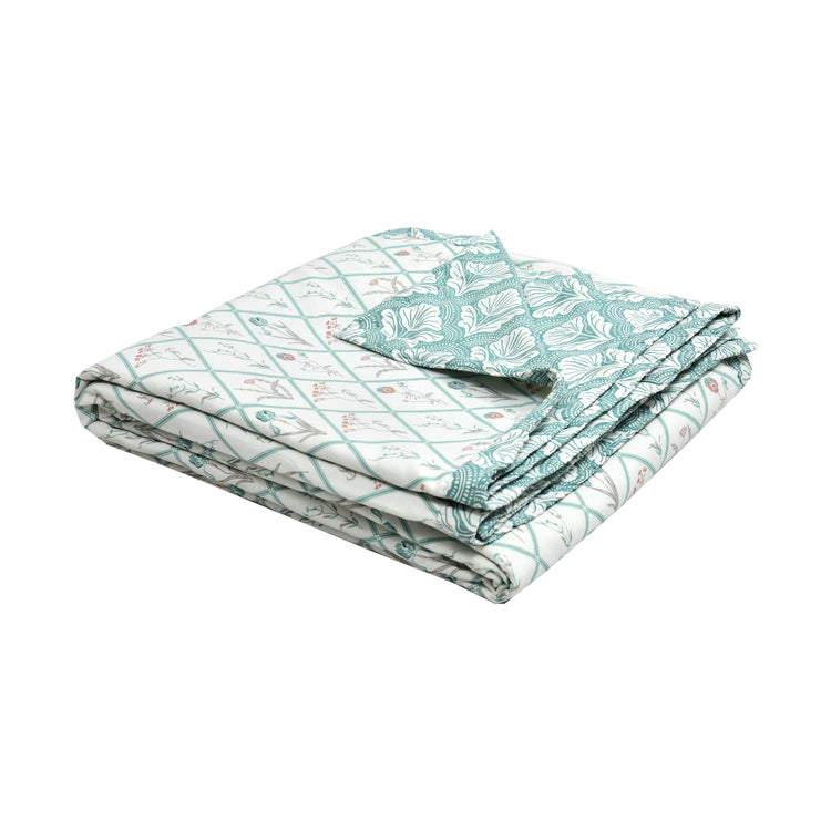 Cotton Mulmul Dohar For Single Bed Size - Garden Of Tulip - Green Dohar