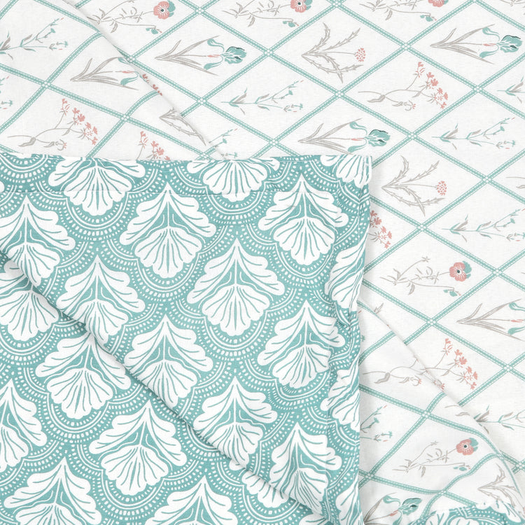 Cotton Mulmul Dohar For Single Bed Size - Garden Of Tulip - Green Dohar