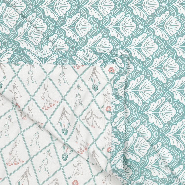 Cotton Mulmul Dohar For Single Bed Size - Garden Of Tulip - Green Dohar