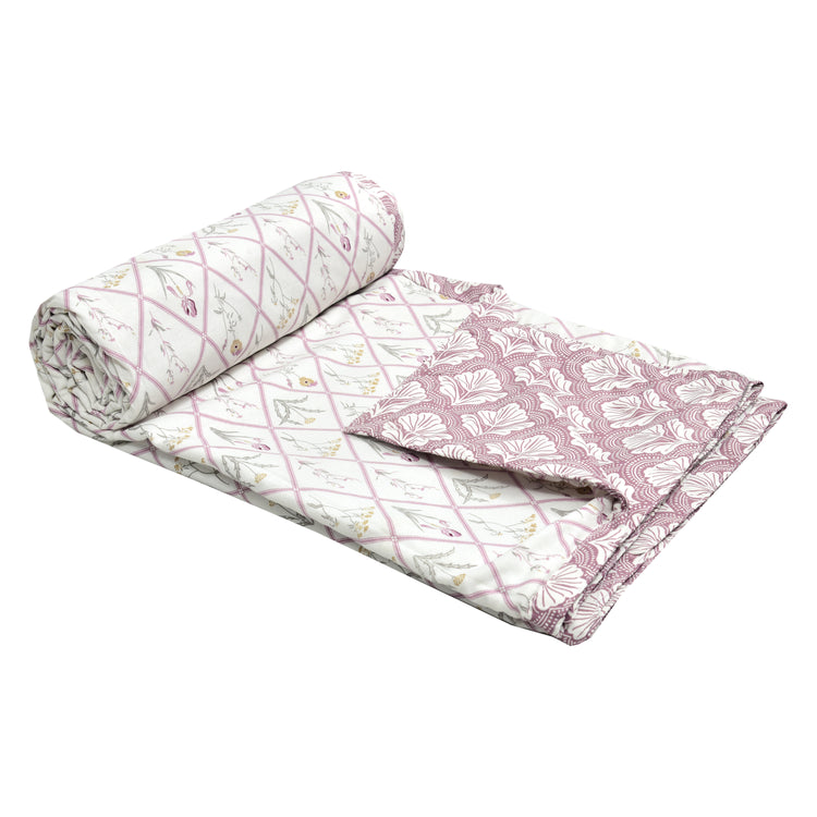 Cotton Mulmul Dohar For Single Bed Size Garden Of Tulip - Pink Dohar