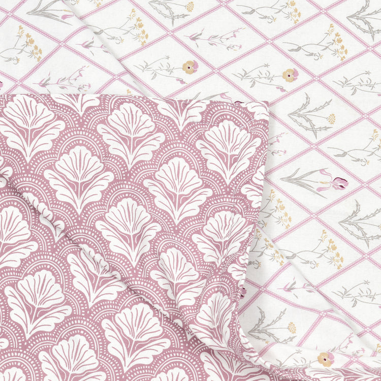 Cotton Mulmul Dohar For Single Bed Size Garden Of Tulip - Pink Dohar