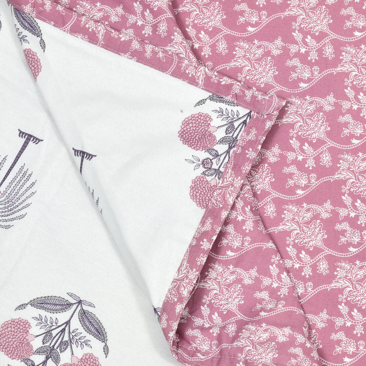 Reversible Hand block print cotton Mulmul Single size Dohar - Pink Flower