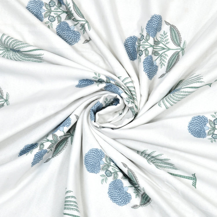 Reversible Hand block print cotton Mulmul Single size Dohar - Blue Flower