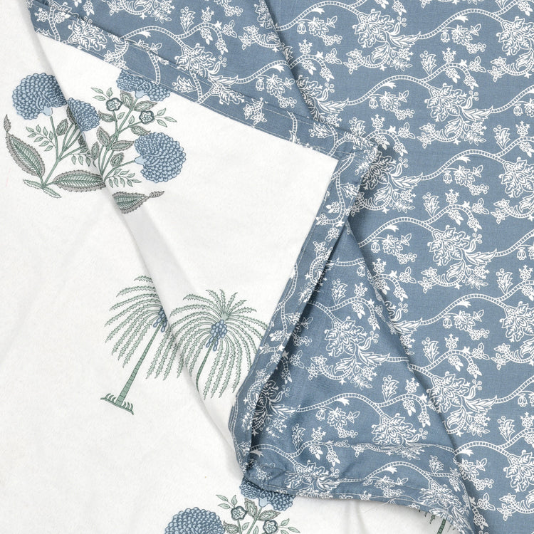 Reversible Hand block print cotton Mulmul Single size Dohar - Blue Flower