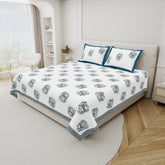 Cotton Hand Block Print Bedsheet Set - Wings-blue