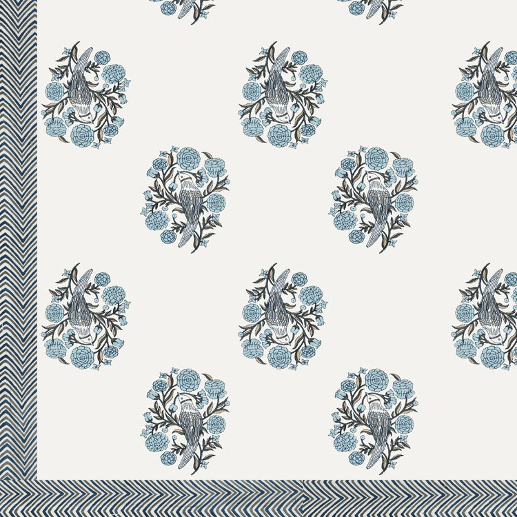 Cotton Hand Block Print Bedsheet Set - Wings-blue