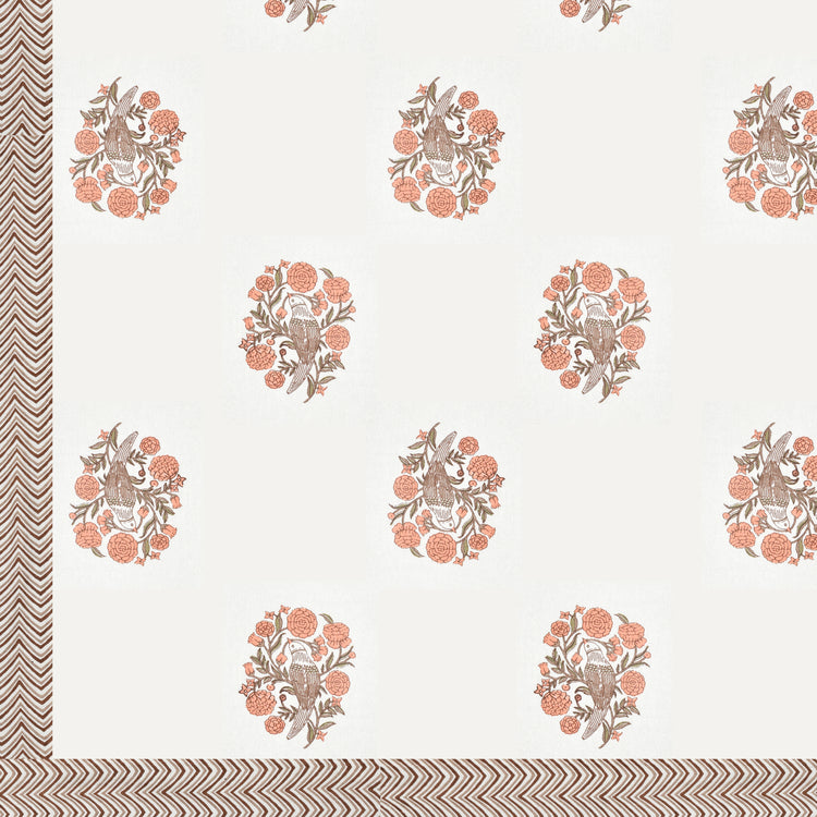 Cotton Hand Block Print Bedsheet Set - Wings-Orange