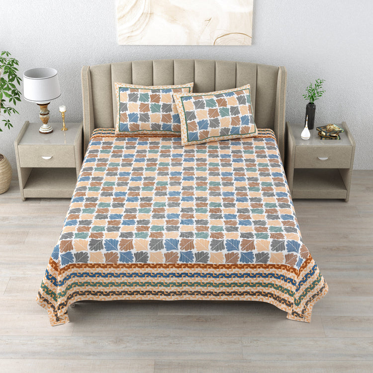 100% Premium Cotton Printed Bedsheet- Leafy