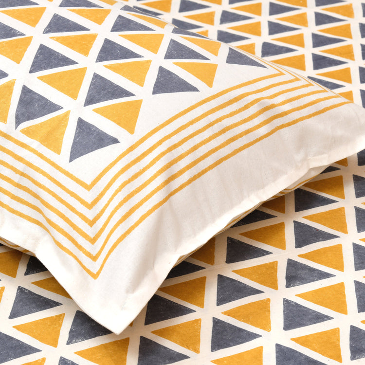 Super king Cotton Hand Block Printed Bedsheet - Imperial Pyramid Yellow
