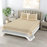 Super king Cotton Hand Block Printed Bedsheet - Imperial Pyramid Yellow