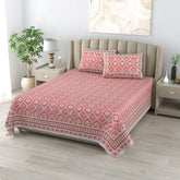 100% Cotton Ikat Designer Printed Bedsheet - Red