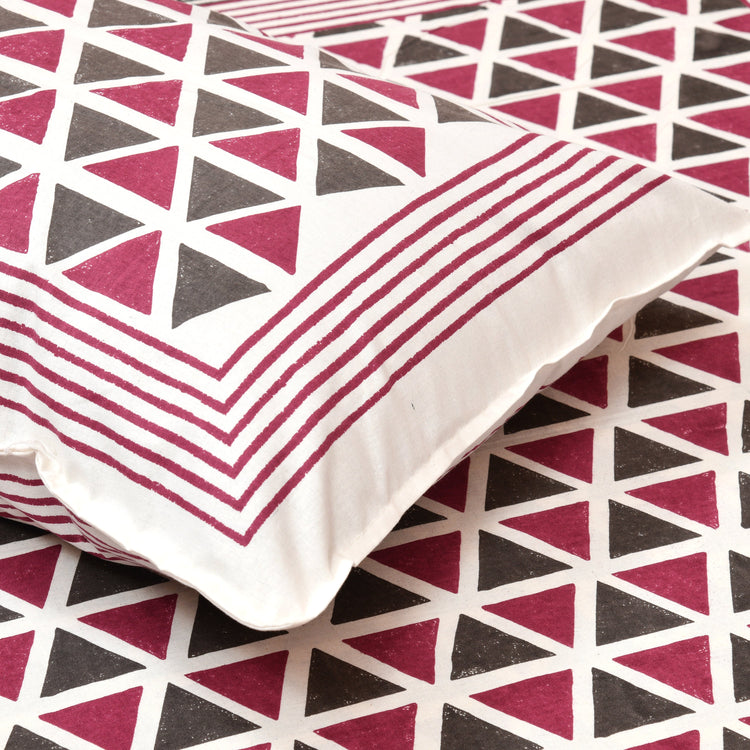 Super King Cotton Hand Block Printed Bedsheet - Imperial Pyramid Maroon