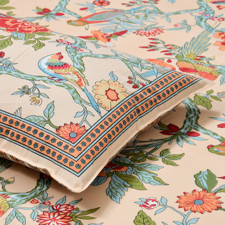 100% Cotton Block Print Bedsheet - BIrd