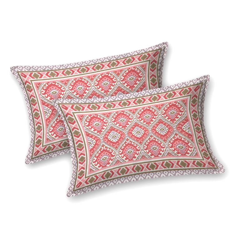 100% Cotton Ikat Designer Printed Bedsheet - Red