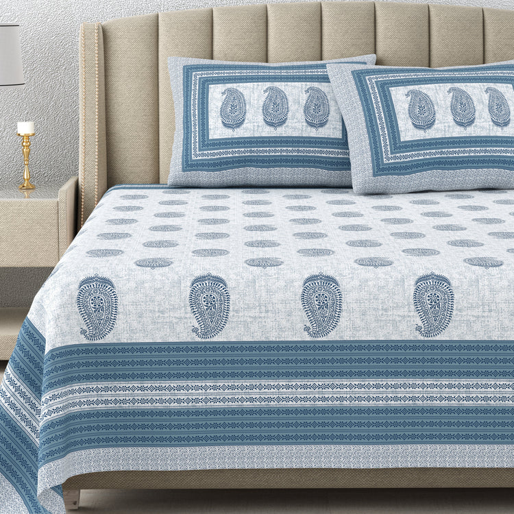 100% Cotton Block Print Bedsheet - Paisley rustic