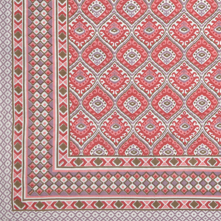 100% Cotton Ikat Designer Printed Bedsheet - Red