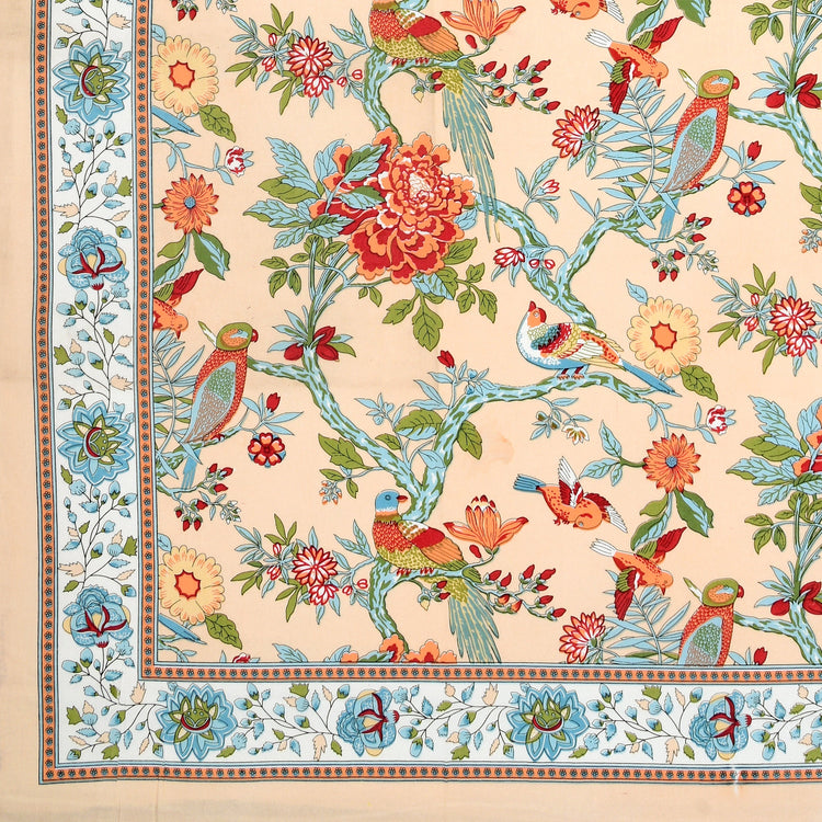 100% Cotton Block Print Bedsheet - BIrd