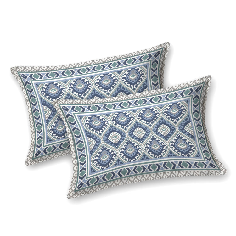 100% Cotton Ikat Designer Printed Bedsheet - Blue