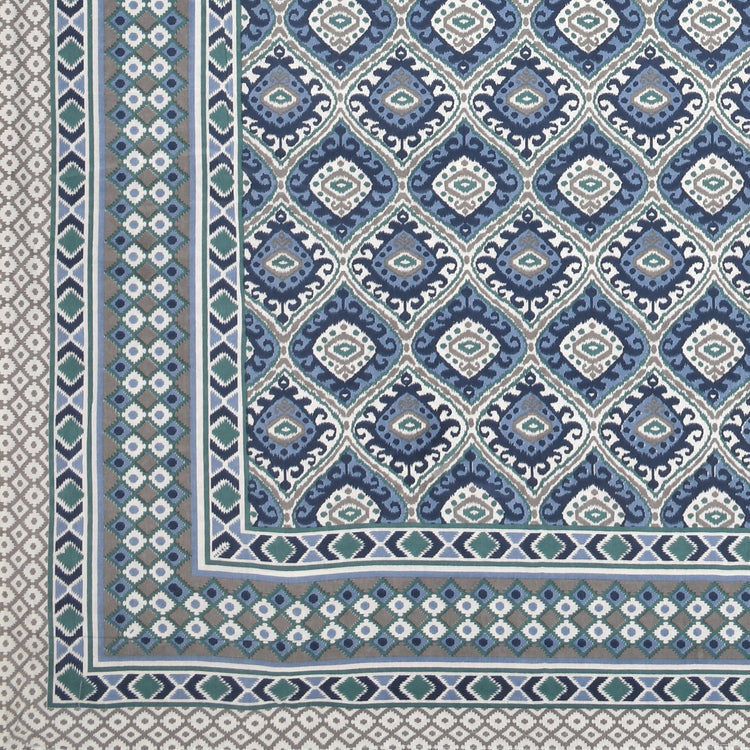 100% Cotton Ikat Designer Printed Bedsheet - Blue