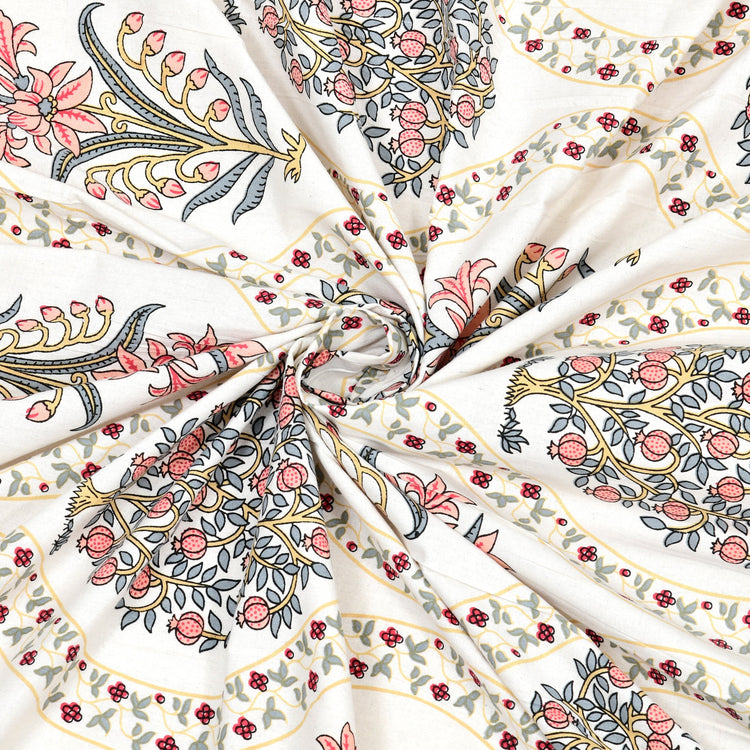 100% Cotton Block Print Bedsheet - Yellow Tree