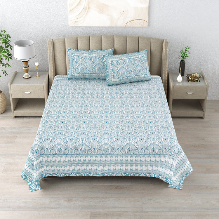 100% Cotton Block Print Bedsheet -Royal Blue