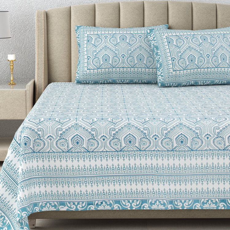 100% Cotton Block Print Bedsheet -Royal Blue