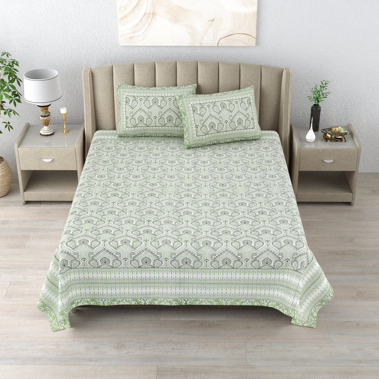 100% Cotton Block Print Bedsheet -Royal Green