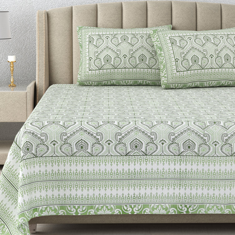 100% Cotton Block Print Bedsheet -Royal Green