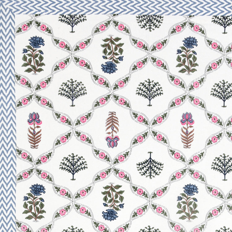 100% Cotton king size Block Print Bedsheet 90x108" - Mosiac of flowers