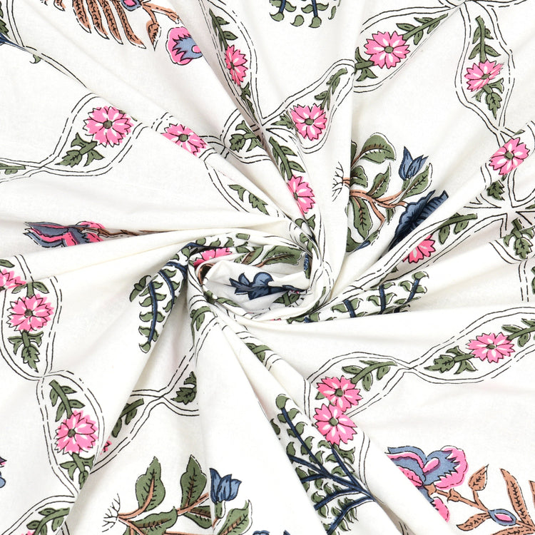 100% Cotton king size Block Print Bedsheet 90x108" - Mosiac of flowers