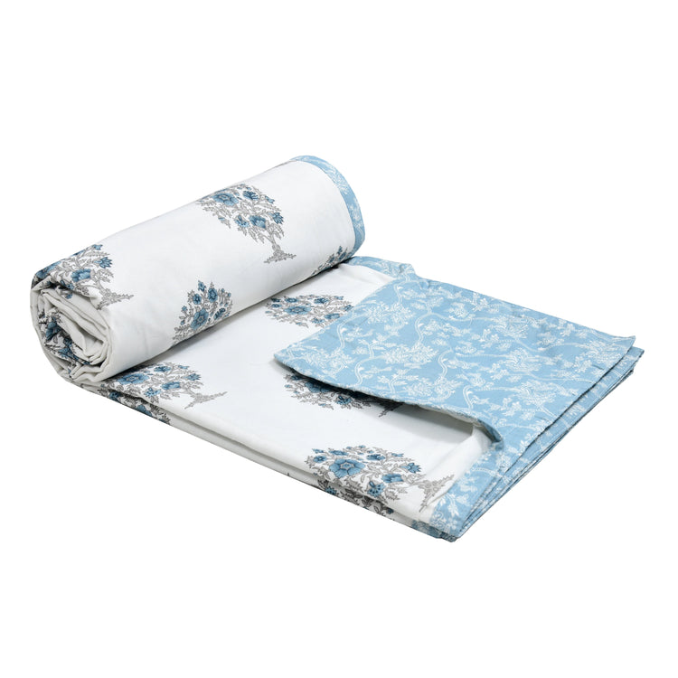 Hand block Print cotton Mulmul double size Dohar - Tree
