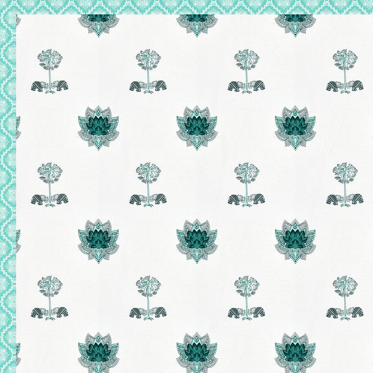 Hand block Print cotton Mulmul double size Dohar - Lotus