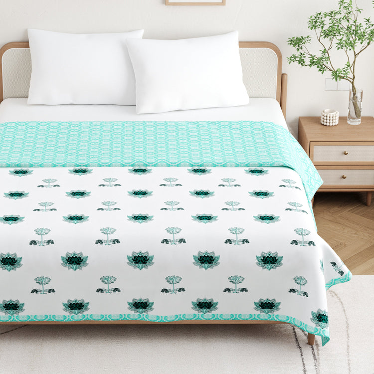 Hand block Print cotton Mulmul double size Dohar - Lotus