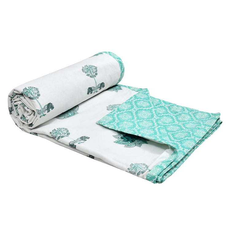 Hand block Print cotton Mulmul double size Dohar - Lotus