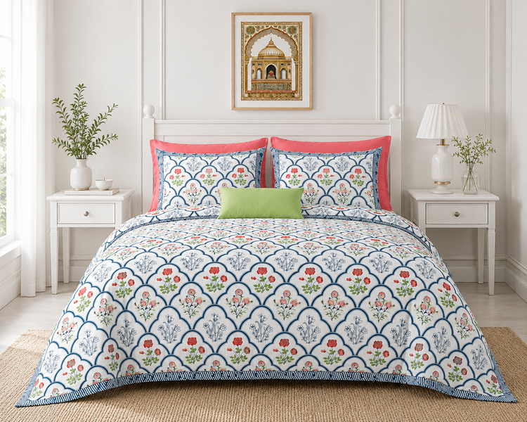 Royal Blue - Premium Cotton Handblock Print Bedsheet Set