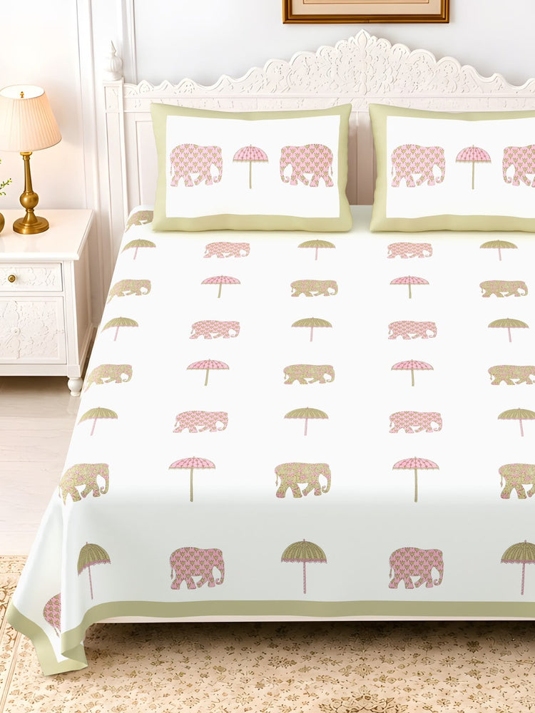 Pastel Contemporary Motifs - Premium Cotton Handblock Print Bedsheet Set