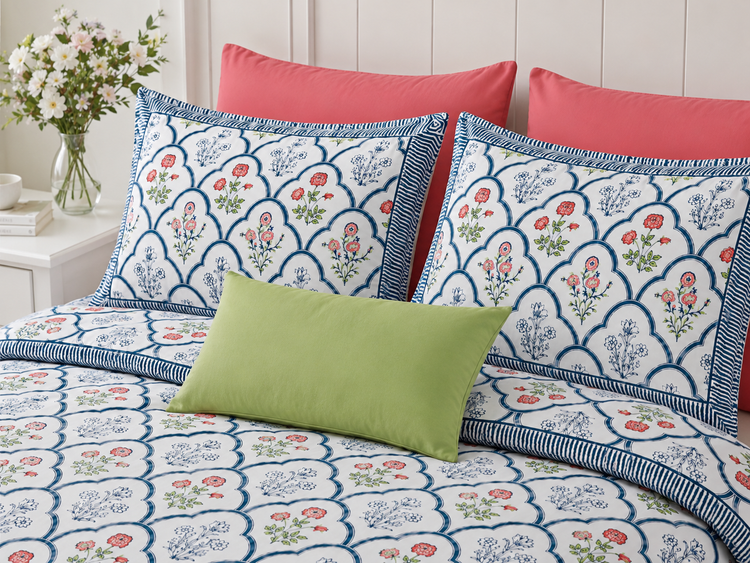 Royal Blue - Premium Cotton Handblock Print Bedsheet Set