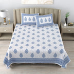 100% Cotton Handblock Print Bedsheet - Block Blue