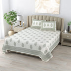 100% Cotton Handblock Print Bedsheet - Block Green