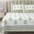 100% Cotton Handblock Print Bedsheet - Block Green