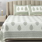 100% Cotton Handblock Print Bedsheet - Block Green