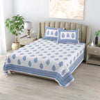 100% Cotton Handblock Print Bedsheet - Block Blue